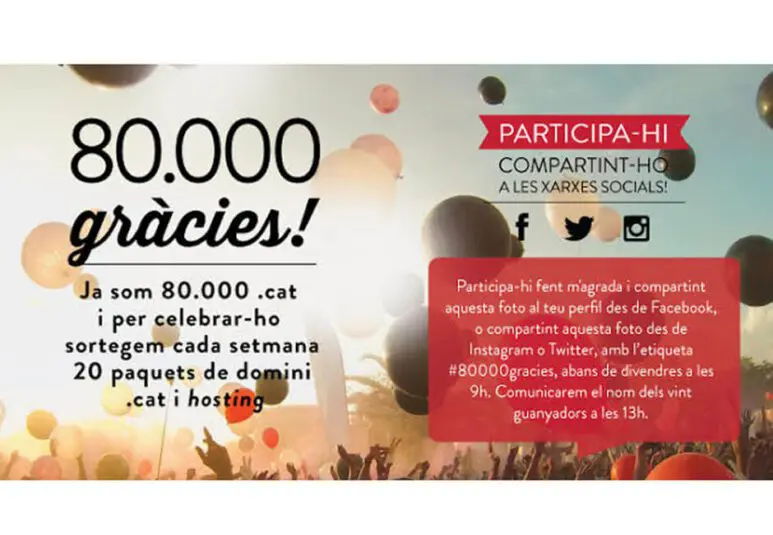 Celebrem els 80.000 .cat sortejant 20 dominis .cat amb allotjament web