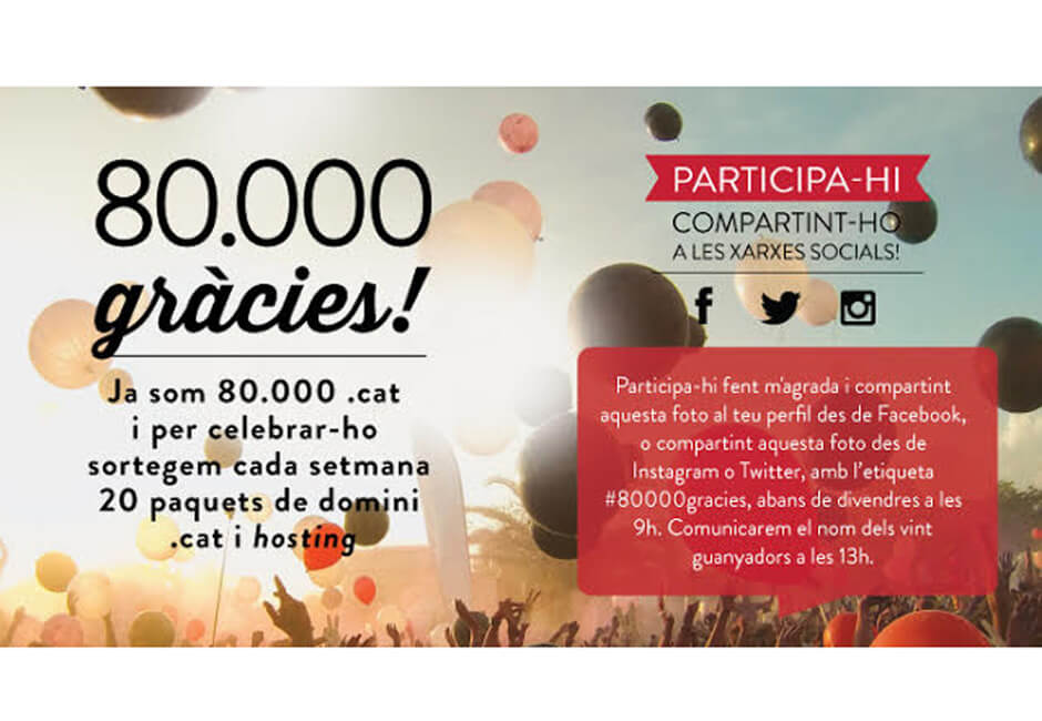 Celebramos los 80.000 .cat sorteando 20 dominios .cat con alojamiento web